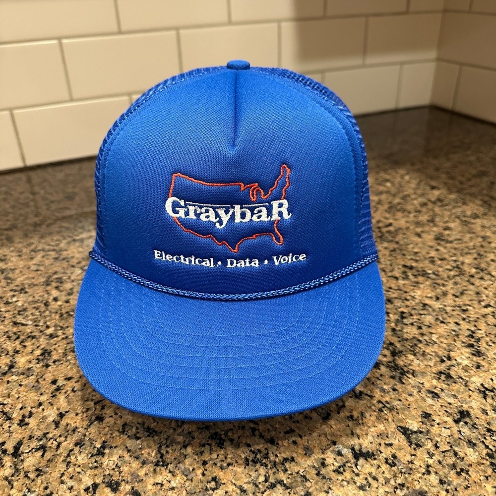 Vtg Graybar Electrical Data Voice Trucker Hat Royal Blue Snapback Mesh Cap